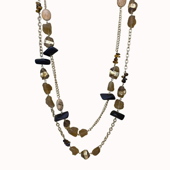 Gold-Tone Multi-Strand Necklace W/ Brown & Black Beads Chunky Design Fashion Jew - Picture 1 of 16